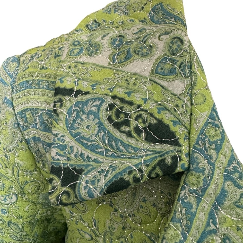 Vintage 90s y2k Tracy Feith Silk Green Paisley Quilted Blazer Jacket sz 2 XS - Picture 4 of 13